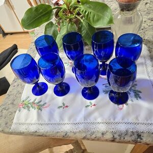 Elegant Blue Glass Goblet Set